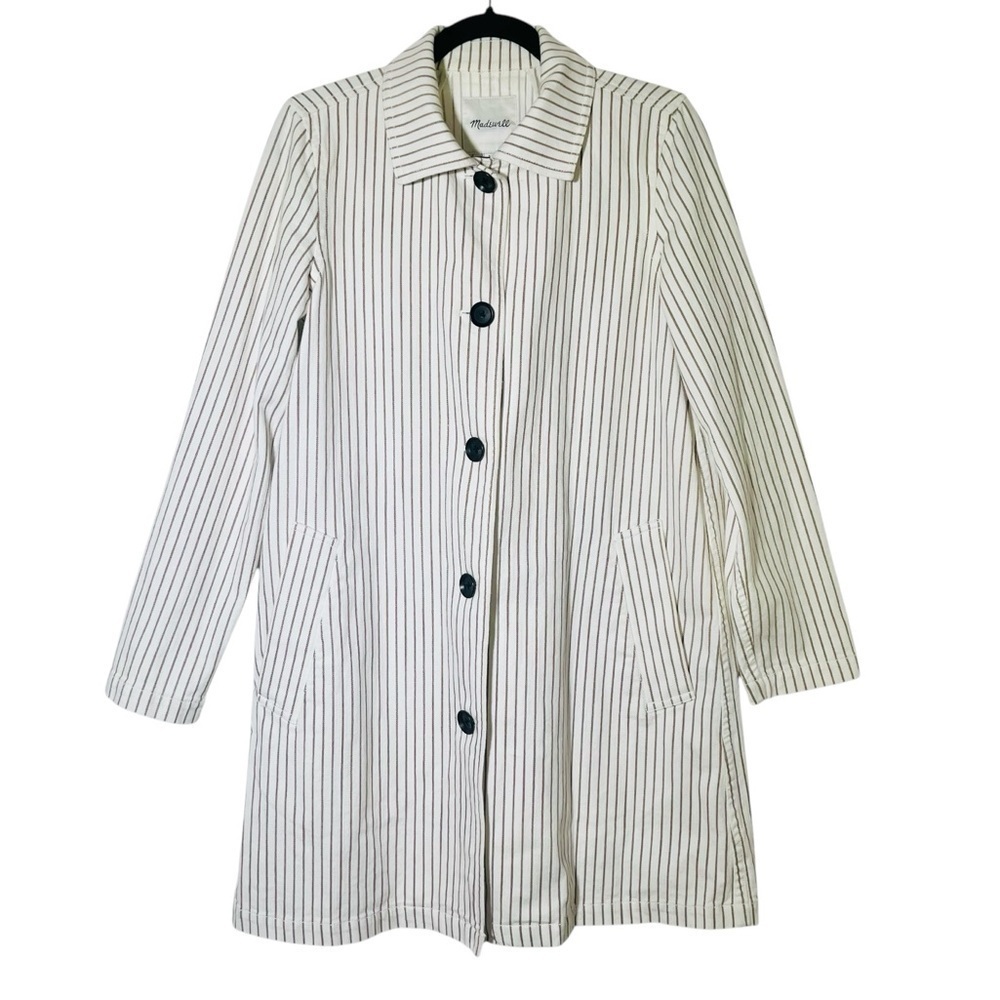 Madewell Ivory White Vertical Stripe Outpost Trench Small